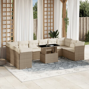 vidaXL 11-delige Tuinset met kussens poly rattan beige