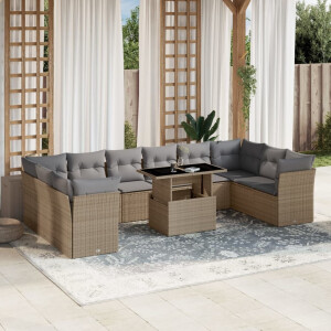 vidaXL 11-delige Tuinset met kussens poly rattan beige