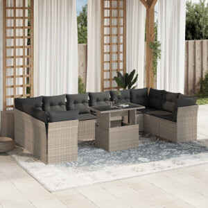 vidaXL 11-delige Loungeset met kussens poly rattan lichtgrijs