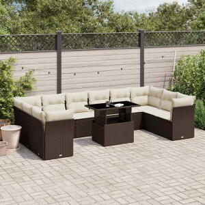 vidaXL 11-delige Loungeset met kussens poly rattan bruin