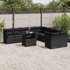vidaXL 11-delige Loungeset met kussens poly rattan zwart