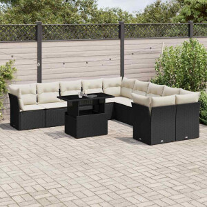 vidaXL 11-delige Loungeset met kussens poly rattan zwart