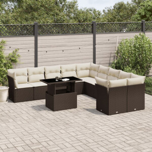 vidaXL 11-delige Loungeset met kussens poly rattan bruin