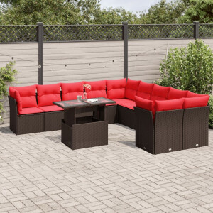 vidaXL 11-delige tuinbankset met kussens, bruin polyrotan