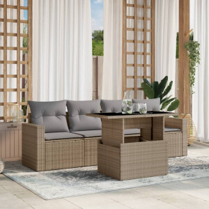 vidaXL 5-delige Loungeset met kussens poly rattan beige