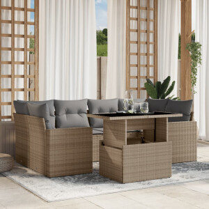 vidaXL 7-delige Loungeset met kussens poly rattan beige