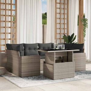 vidaXL 7-delige Loungeset met kussens poly rattan lichtgrijs