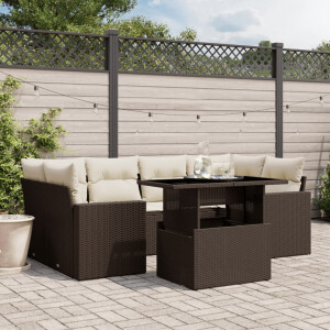 vidaXL 7-delige Loungeset met kussens poly rattan bruin