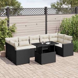 vidaXL 8-delige Loungeset met kussens poly rattan zwart