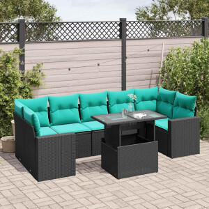 vidaXL 8-delige tuinbankset met kussens, zwart polyrotan