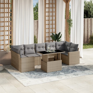 vidaXL 8-delige Loungeset met kussens poly rattan beige