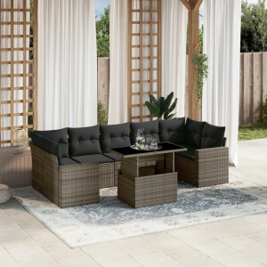 vidaXL 8-delige Loungeset met kussens poly rattan grijs