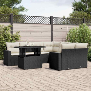 vidaXL 9-delige Loungeset met kussens poly rattan zwart