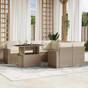vidaXL 9-delige Loungeset met kussens poly rattan beige