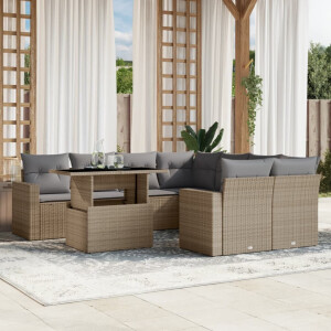 vidaXL 9-delige Loungeset met kussens poly rattan beige
