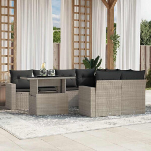 vidaXL 9-delige Loungeset met kussens poly rattan lichtgrijs