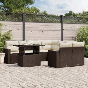 vidaXL 9-delige Loungeset met kussens poly rattan bruin