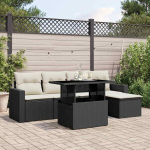 vidaXL 6-delige Loungeset met kussens poly rattan zwart