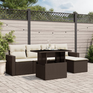 vidaXL 6-delige Loungeset met kussens poly rattan bruin
