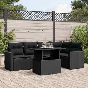 vidaXL 6-delige Loungeset met kussens poly rattan zwart