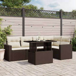 vidaXL 6-delige Loungeset met kussens poly rattan bruin