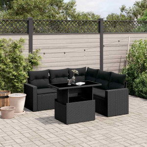 vidaXL 6-delige Loungeset met kussens poly rattan zwart