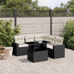 vidaXL 6-delige Loungeset met kussens poly rattan zwart