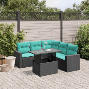 vidaXL 6-delige tuinbankset met kussens van zwart polyrotan