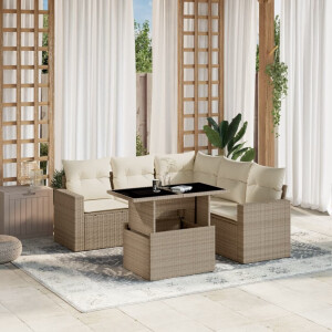 vidaXL 6-delige Loungeset met kussens poly rattan beige