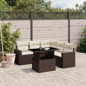 vidaXL 6-delige Loungeset met kussens poly rattan bruin