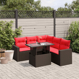 vidaXL 6-delige tuinbankset met kussens, bruin polyrotan