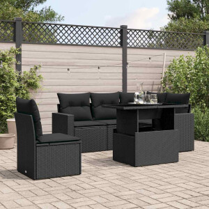 vidaXL 6-delige Loungeset met kussens poly rattan zwart
