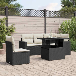 vidaXL 6-delige Loungeset met kussens poly rattan zwart