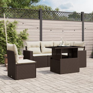vidaXL 6-delige Loungeset met kussens poly rattan bruin