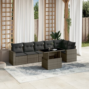 vidaXL 7-delige Loungeset met kussens poly rattan grijs