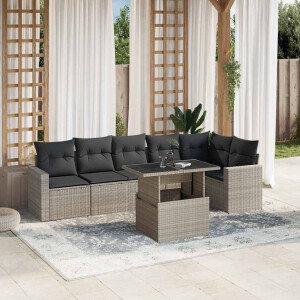 vidaXL 7-delige Loungeset met kussens poly rattan lichtgrijs