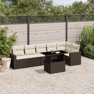 vidaXL 7-delige Loungeset met kussens poly rattan bruin