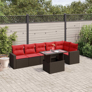 vidaXL 7-delige tuinbankset met kussens, bruin polyrotan