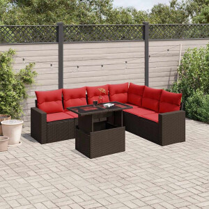 vidaXL 7-delige tuinbankset met kussens, bruin polyrotan