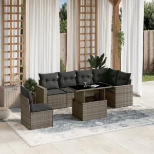 vidaXL 7-delige Loungeset met kussens poly rattan grijs