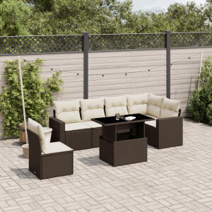 vidaXL 7-delige Loungeset met kussens poly rattan bruin