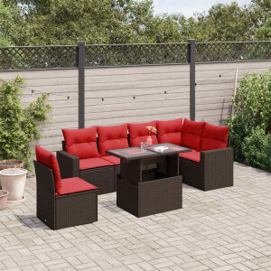 vidaXL 7-delige tuinbankset met kussens, bruin polyrotan