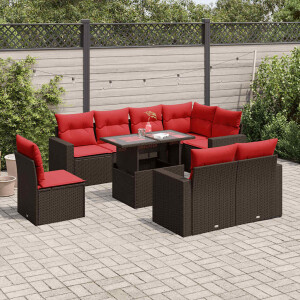 vidaXL 9-delige tuinbankset met kussens, bruin polyrotan