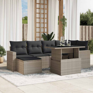 vidaXL 7-delige Loungeset met kussens poly rattan lichtgrijs
