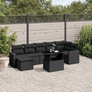 vidaXL 8-delige Loungeset met kussens poly rattan zwart