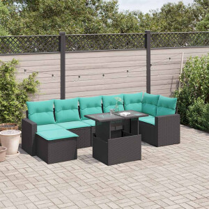 vidaXL 8-delige tuinbankset met kussens, zwart polyrotan