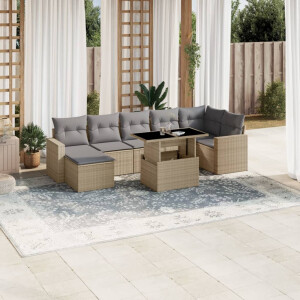 vidaXL 8-delige Loungeset met kussens poly rattan beige