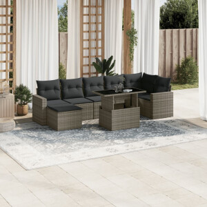 vidaXL 8-delige Loungeset met kussens poly rattan grijs