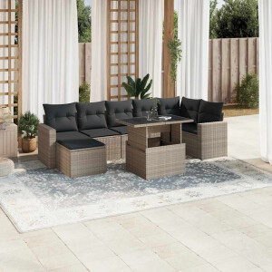 vidaXL 8-delige Loungeset met kussens poly rattan lichtgrijs