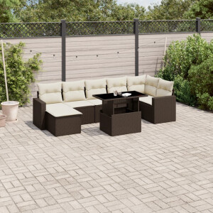 vidaXL 8-delige Loungeset met kussens poly rattan bruin